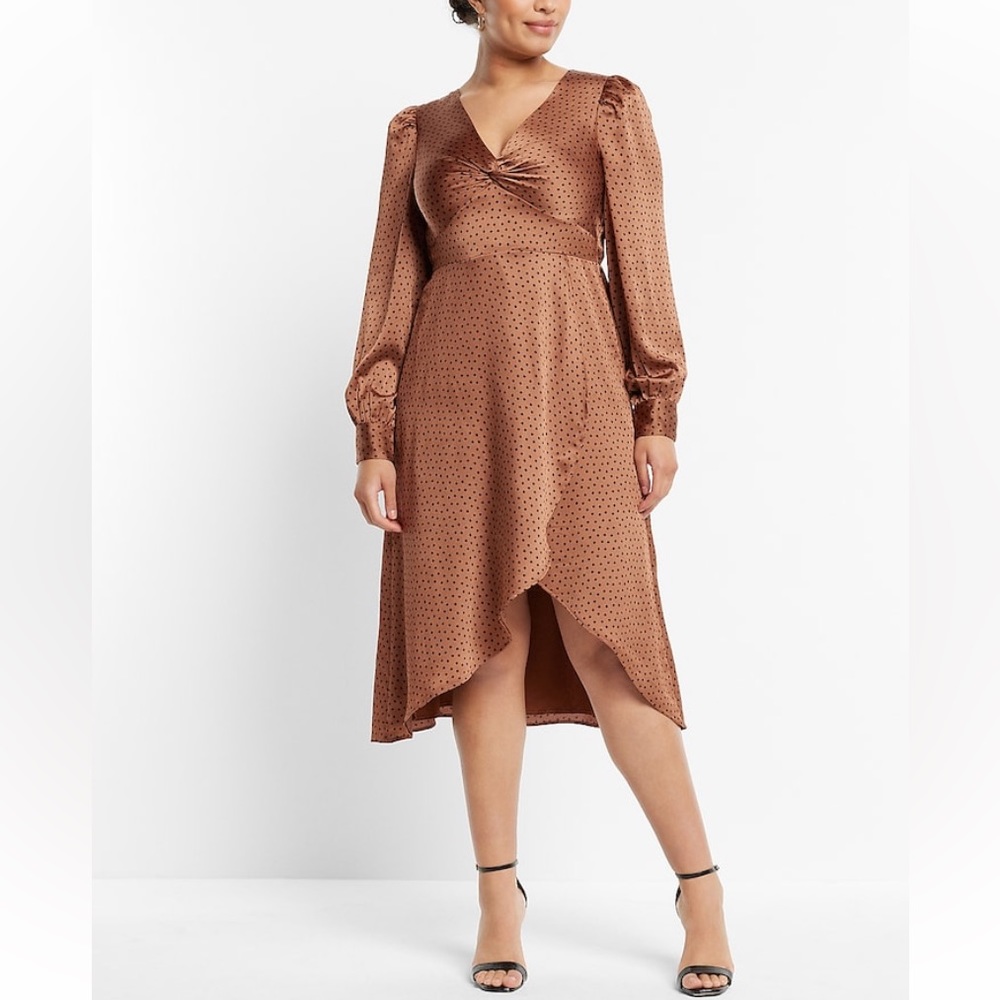 Polka Dot Twist Front Hi-Lo Midi Dress